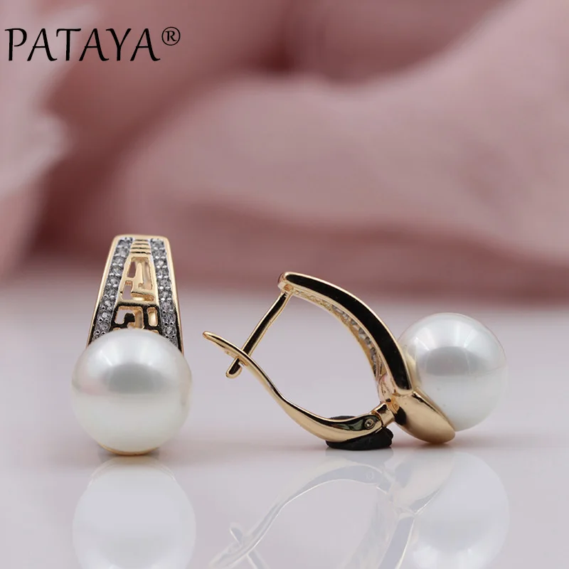 Женские серьги из розового золота 585 пробы два цвета|shell pearl earrings|pearl shell earringspataya