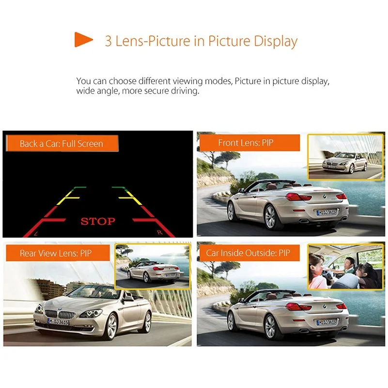 Автомобильный видеорегистратор 20 шт./лот с 3 объективами Full HD 1080P Аксессуары для