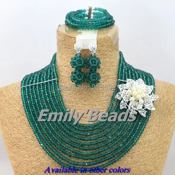 10 Layers African Costume Jewelry Set Teal Green Wedding Crystal Beads Big Promotion Free Shipping AES784 | Украшения и