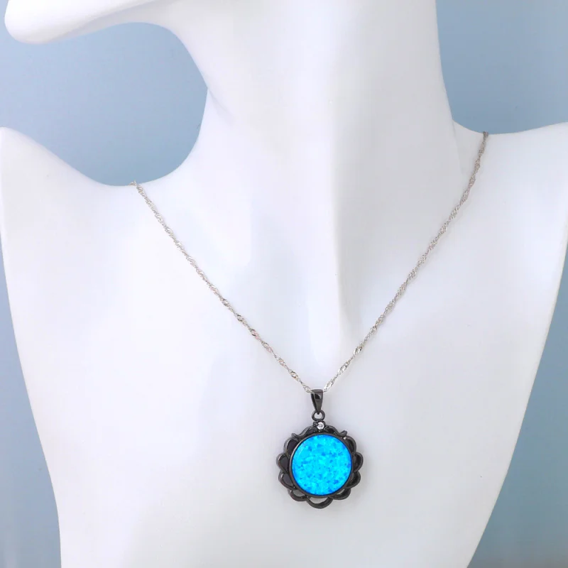 Винтажные Ювелирные изделия Круглый Синий огненный опал Стерлинговое Серебро