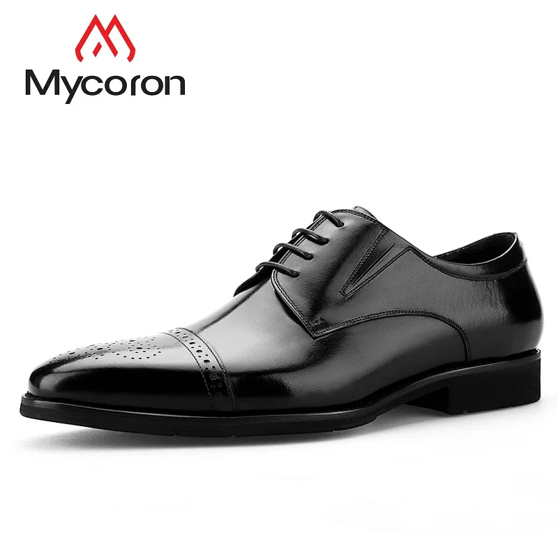 MYCORON Men Boots CasualGenuine Leather Black Brown Luxury Brand Formal Dress Wedding Business Brogues Shoes Herren Schuhe | Обувь