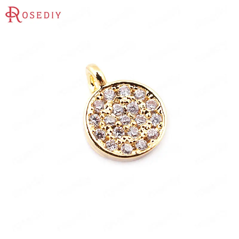 

(33692)6PCS 9.5*7MM 24K Gold Color Brass with Zircon Round Charms Pendants High Quality Diy Jewelry Findings Accessories