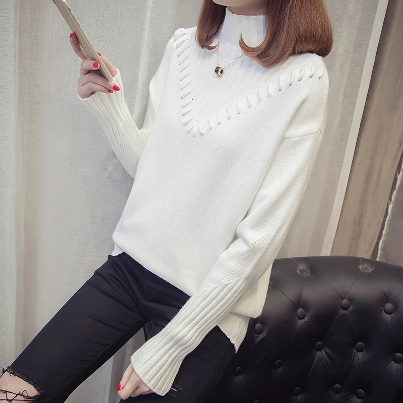 2019 Sweater Women's Knit Jacket Autumn Winter Thick warm Long sleeve Half high collar Standard Pullover | Женская одежда