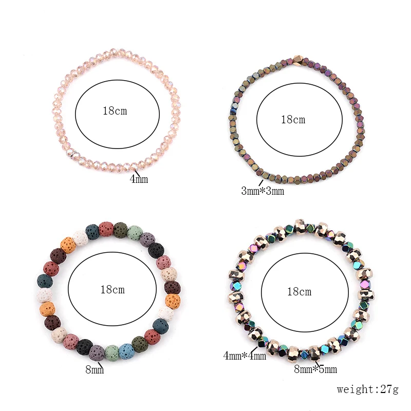 BOJIU 4 Pcs/Set Colored Hematite Lava Stone Bracelets For Women Faceted Brown Gold Crystal Bead Bracelet Female Jewelry BCSET188 | Украшения