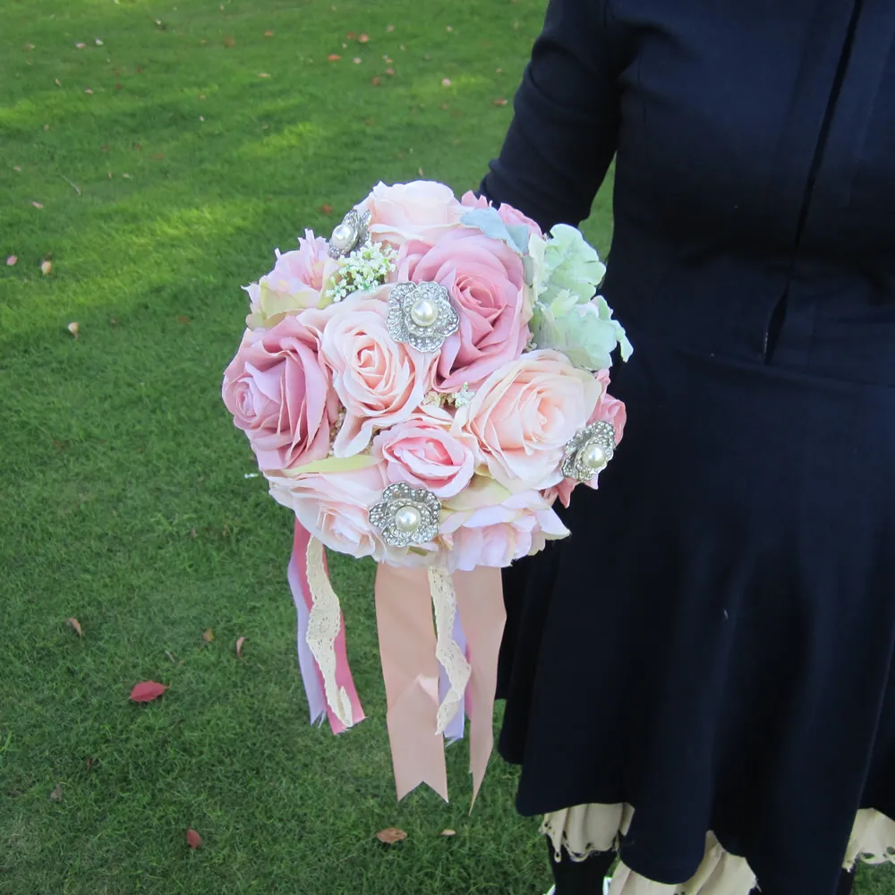 Size S Bouquet Kyunovia набор свадебный букет, бутоньерка и корсаж на запястье брошь букет невесты Свадебный букет D81 - Цвет: Size S Bouquet
