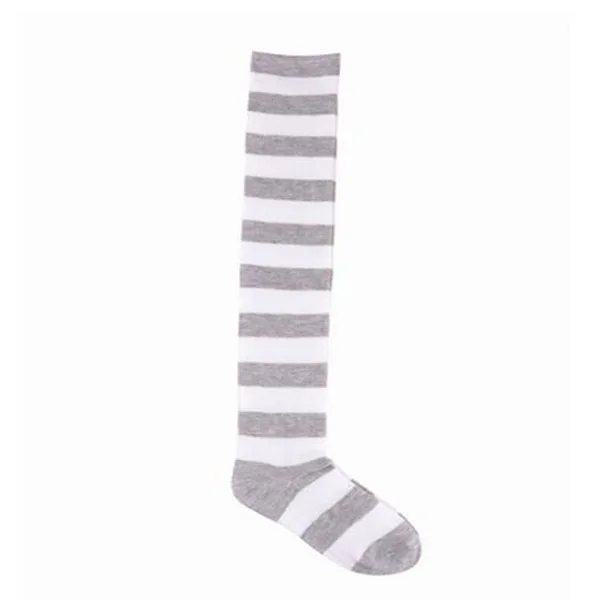 W060 Gray white CUHAKCI/Полосатые носки с принтом; женские гольфы выше колена для девочек; высокие полосатые хлопковые носки; милые чулки; большие размеры; Рождество - Цвет: W060 Gray white