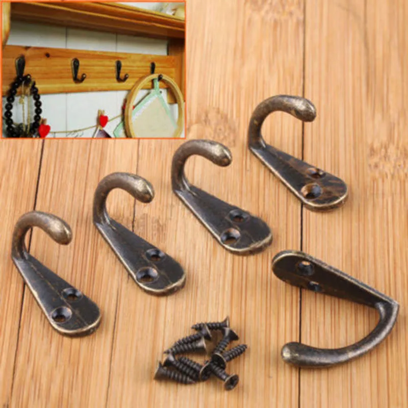 

10PCS Cloth Hook Hangers Vintage Bronze Wall Hook Rustic Key Coat Bag Hat Hanger Rustic Robe Hooks Wall Hanging Hooks