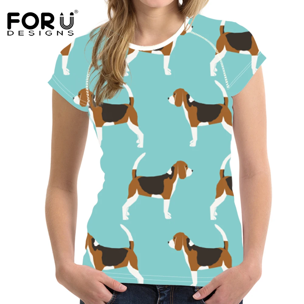

FORUDESIGNS Cute Cartoon Beagles Pet Dog Women T Shirt Ladies Funny Puppys Pattern Tee Shirt Female Kawaii T-shirt for Teen Girl