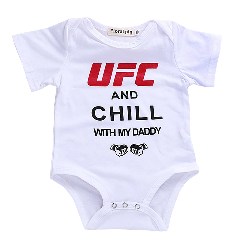 Одежда для маленьких девочек и мальчиков детские UFC Chill с папой Письмо печати боди для новорожденных белый хлопок короткий рукав Детские комбинезоны
