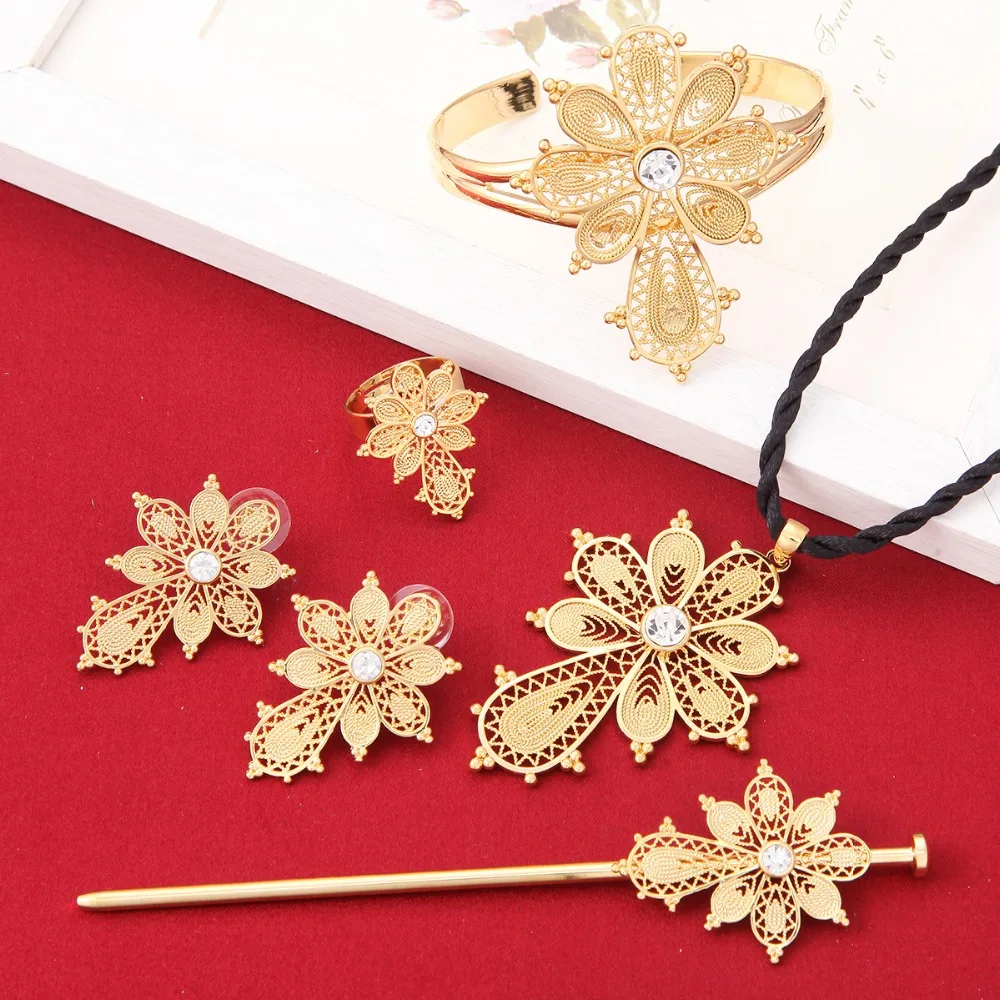 Новинка набор ювелирных украшений с эфиопским крестом модные наборы золотого