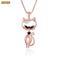 elegant cat necklace for women statement rose gold clear glass big cat long necklace jewelry collier femme party birthday gift