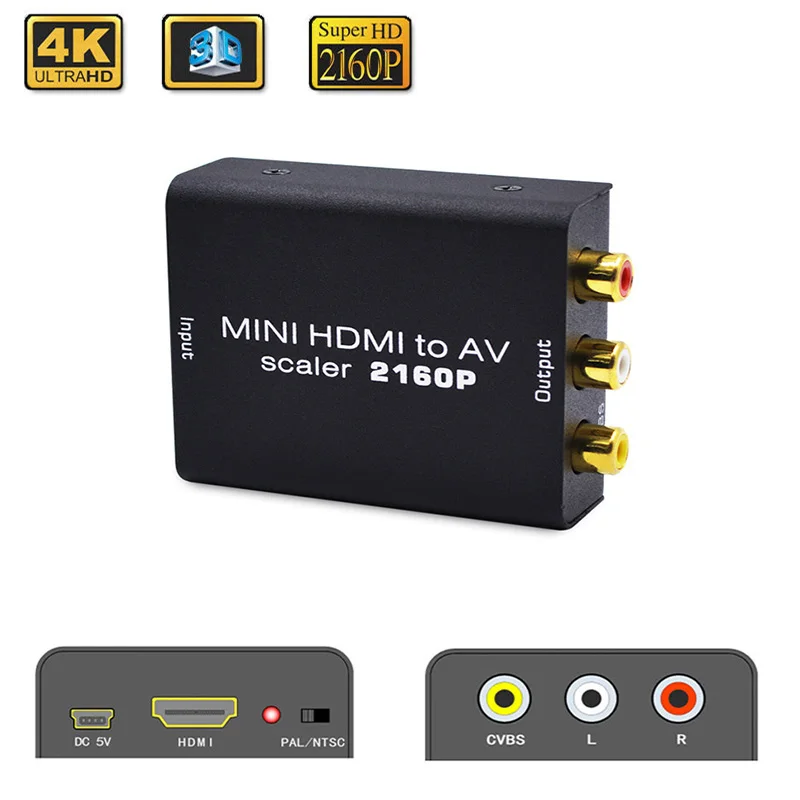 Мини HDMI в AV HD видео коробка 2K x 4K 2160P CVSB L/R RCA конвертер HDMI2AV адаптер Поддержка NTSC PAL