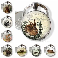french easter bunny keychain rabbit keyring easter bunny jewelry bunny rabbit charm easter bunny cabochon key chain ring glass