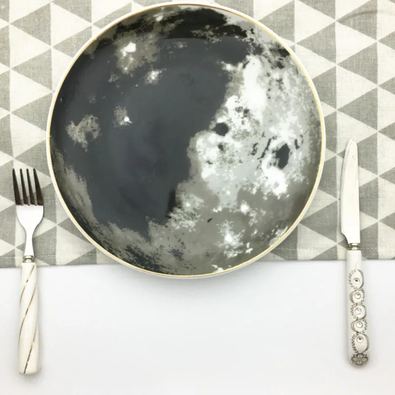 Креативная плоская тарелка для стейка с поверхностью Луны керамическая посуда 8