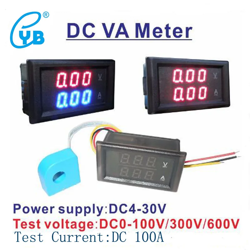 YB28VA DC светодиодный цифровой измеритель напряжения тока 10A 0-100 в 300 600 зал