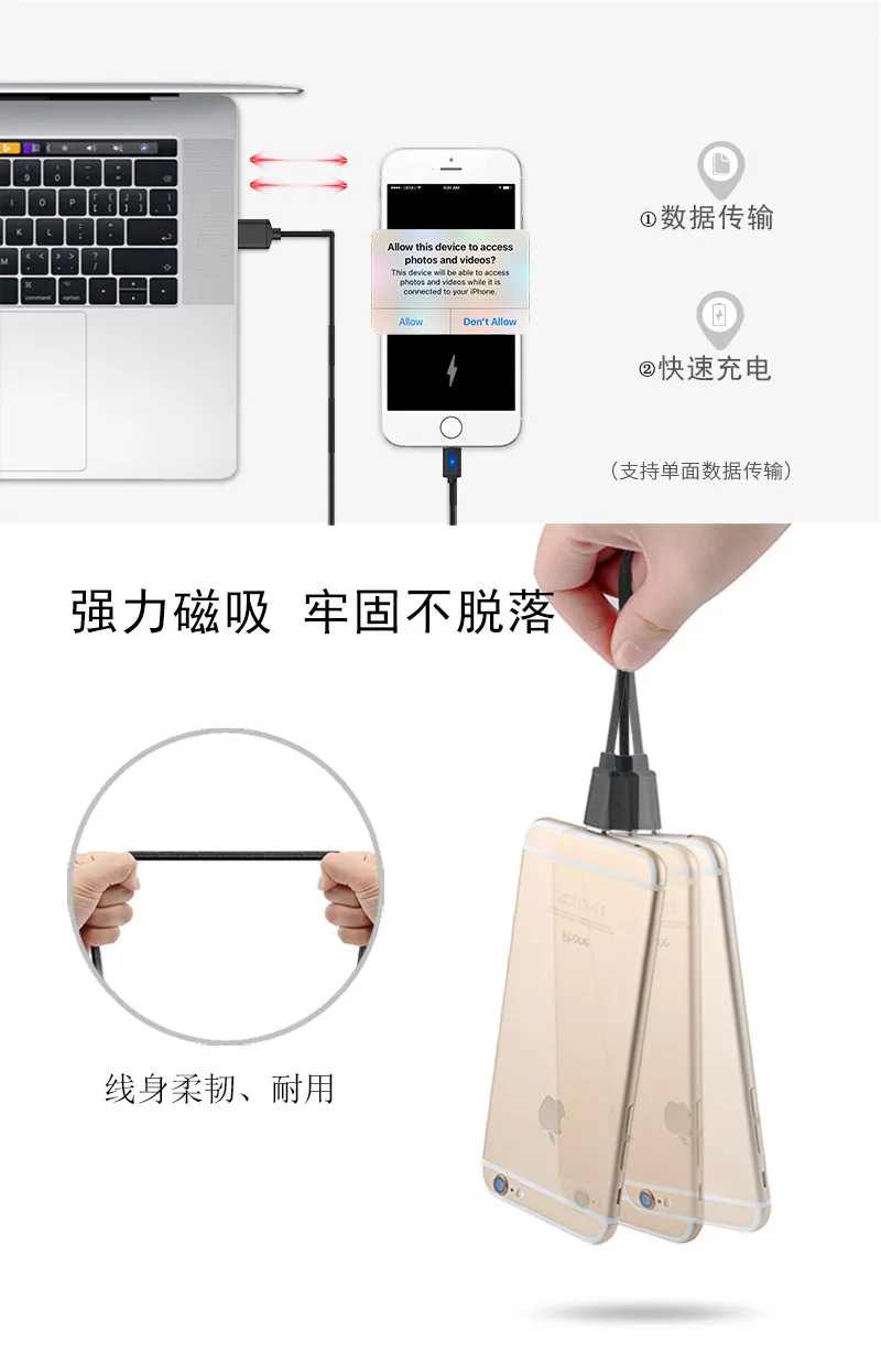 Магнитный кабель Type C/Micro USB/Lightning 3 в 1 USB C адаптер для быстрой зарядки магнитный Ipad