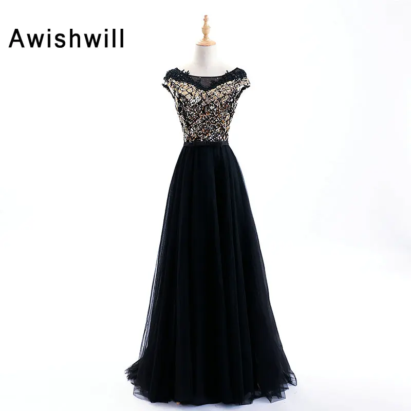 Женское длинное вечернее платье элегантное черное Тюлевое корсет с рукавами