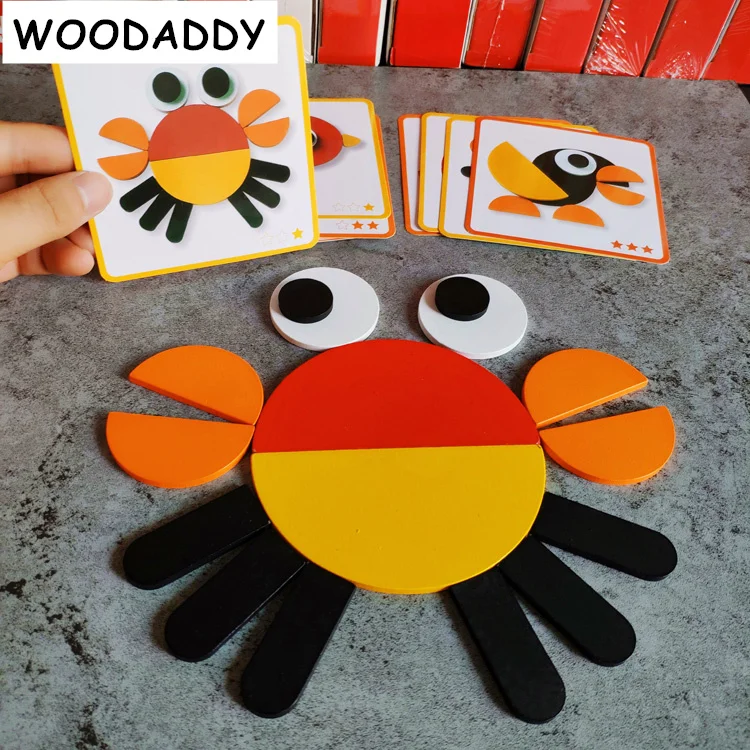 

Монтессори 130 шт. головоломка для сборки геометрических фигур с карточками, деревянные игрушки для детей, детские дошкольные учебники, разв...