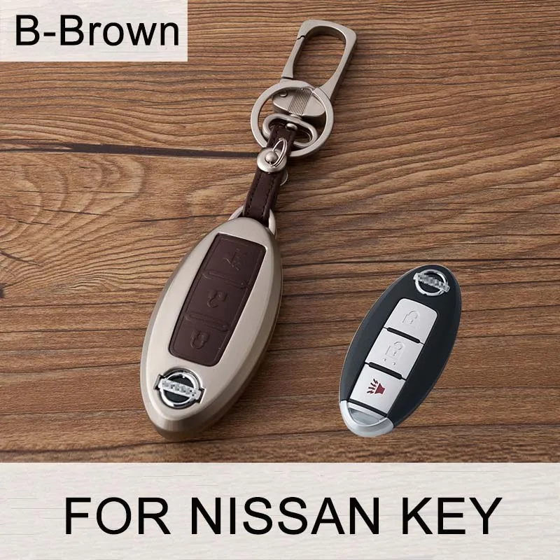 B-Brown SNCN оцинкованной сплав+ кожа ключа автомобиля чехол Shell для Nissan Versa листьев Sentra Altima Rogue ногами X- trail Qashqai брелки - Название цвета: B-Brown
