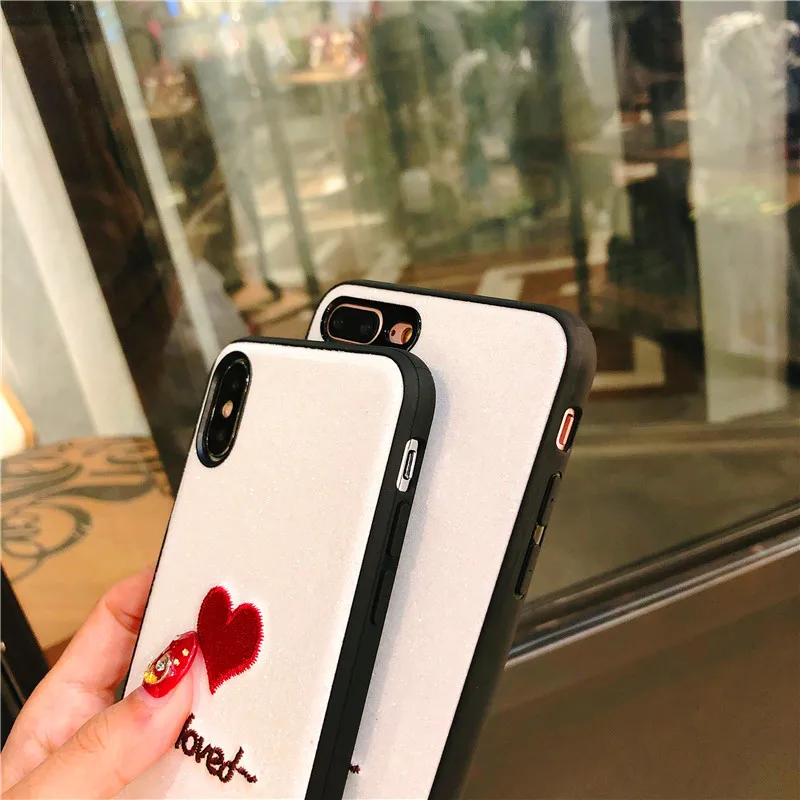 Чехол с вышивкой для iPhone XR XS MAX X 8 7 plus милый чехол сердечком и полной защитой 6 6s