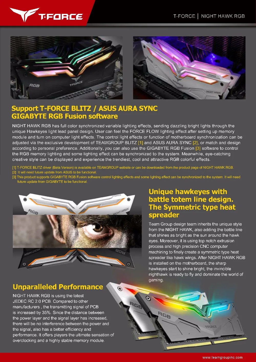 Team Group NIGHT HAWK RGB DDR4 Desktop memory 8G 3000MHz Gaming computer RAMs 288 pins CL16 LED | Компьютеры и офис