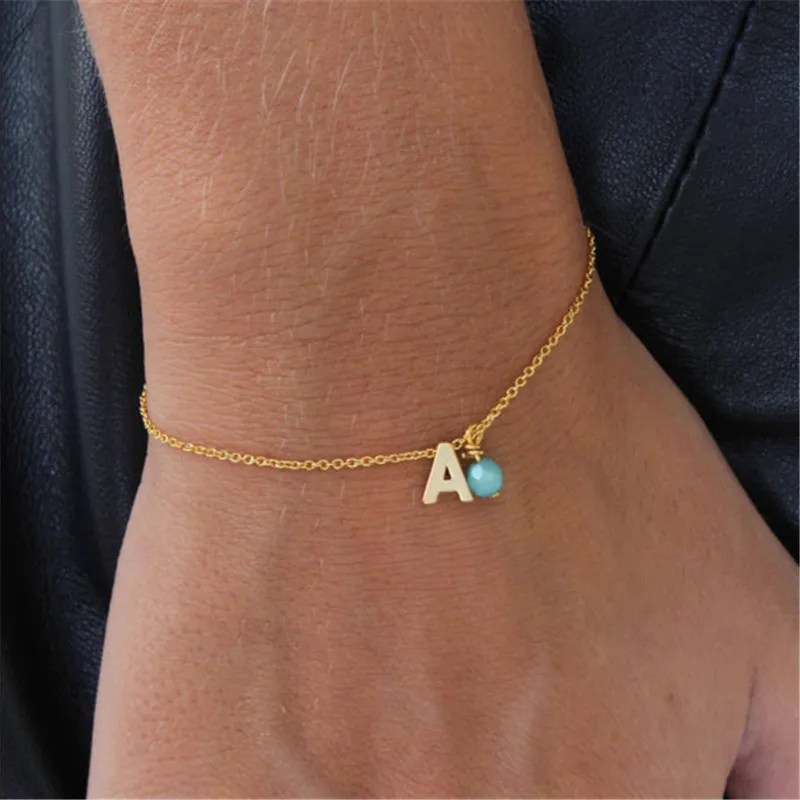 Hot Sale Fashion Tiny Dainty Initial Bracelet Nice Stone Letter &quotA&quot Charm For Girls Birthday Christmas Gift | Украшения и