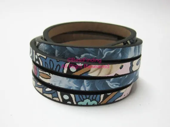 5x2mm Ethnic leather cord Blue mixed ethnic Flat | Jewelry Findings &amp Components