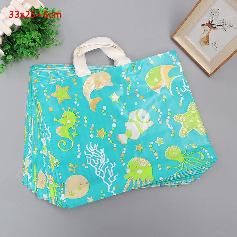 blue Seahorse Толстые большие пластиковые хозяйственные сумки толстые бутик Подарочная одежда упаковка пластиковая подарочная сумка с ручкой 10 шт несколько узоров - Цвет: blue Seahorse