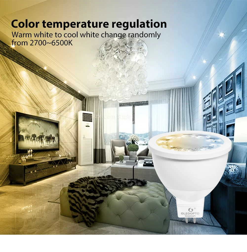 GLEDOPTO ZIGBEE светодиодный MR16 4 Вт RGB+ CCT прожектор ww/cw 2700-6500k DC12V теплый белый работает с zigbee 3,0 шлюзом amazon echo plus