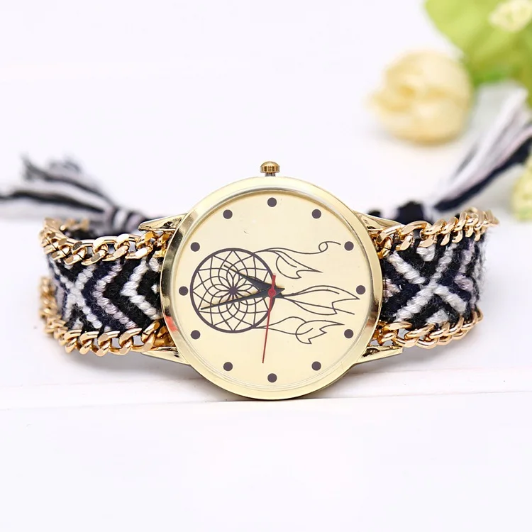 Модные Разноцветные тканевые Женские кварцевые наручные часы в народном стиле