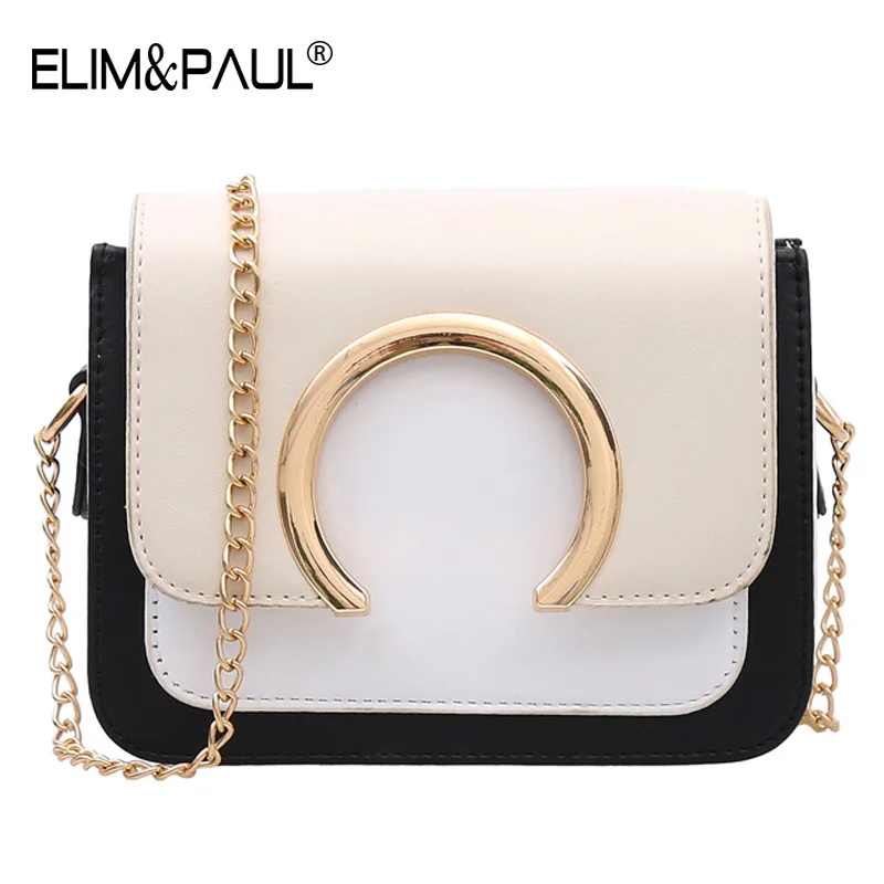 Модный бренд 2017 Искусственная кожа Цепи клапаном сумка лоскутное изделие Сумка