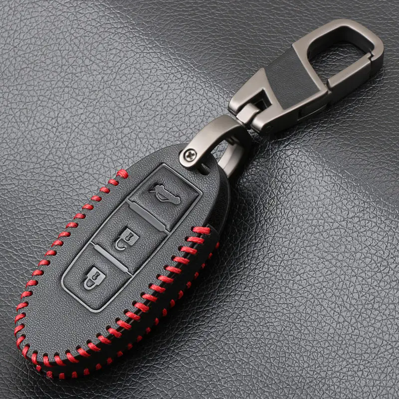 Черный Кожаный чехол для ключей Подходит для Nissan Altima Armada Gt-r Maxima Murano Patrol Rogue Leaf Versa 370z Sentra Fob Shell чехол 3 кнопки - Название цвета: Черный