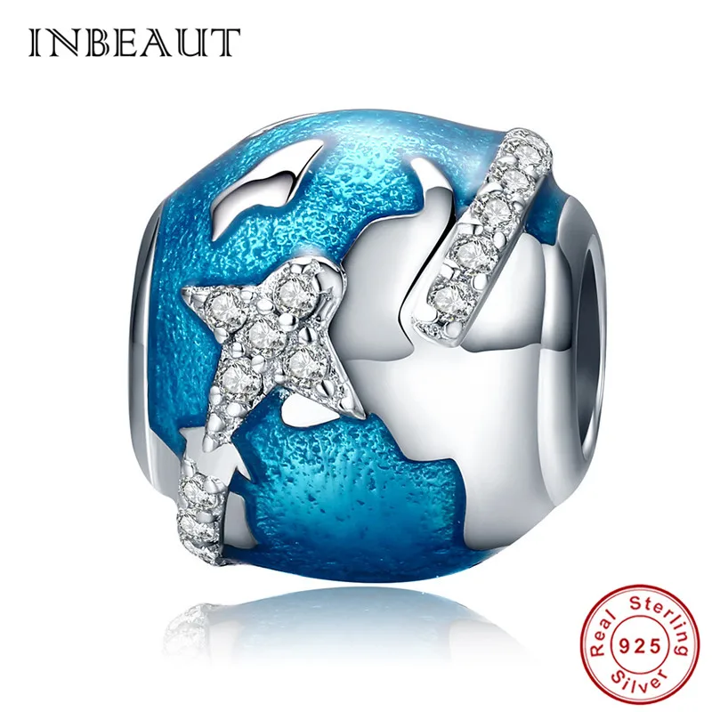 ss183 INBEAUT 925 пробы Серебряная Классическая безопасная цепочка с ромашками Синий Циркон звезда гитара Роза Шарм Подходит для Пандора Браслет - Окраска металла: ss183