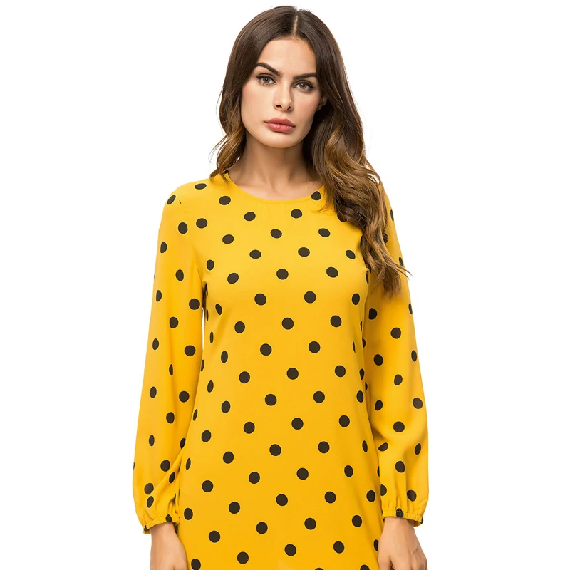 MISSJOY новые женские желтые платья с оборками размера плюс 4XL с длинным рукавом в горошек PrintedAbaya мусульманское турецкое длинное платье русалки