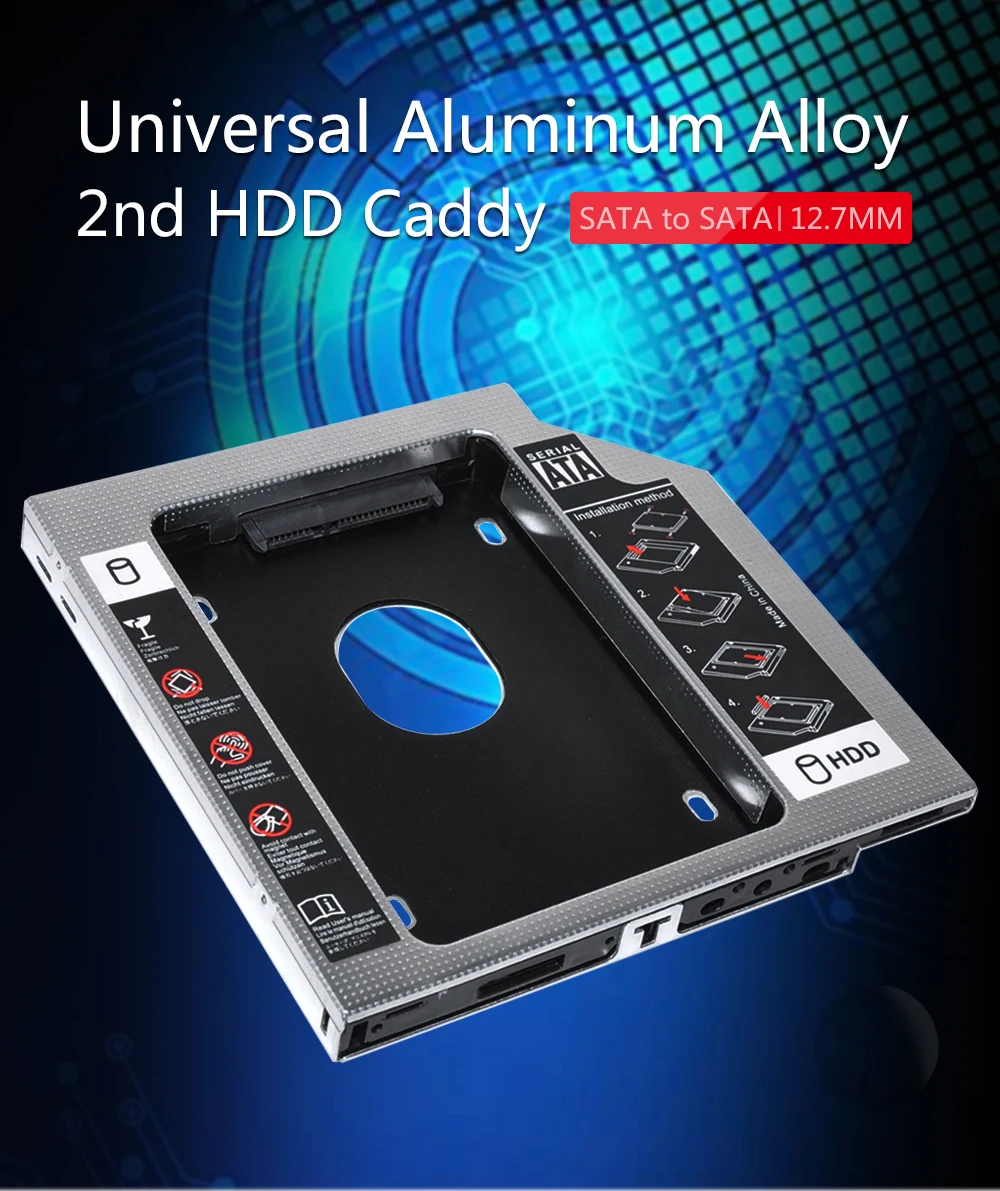 Sunvalley алюминиевый сплав 12,7 мм 2nd HDD Caddy SATA To SATA 3,0 для ноутбука DVD/CD-ROM Оптический отсек 2," HDD SSD чехол 10 шт