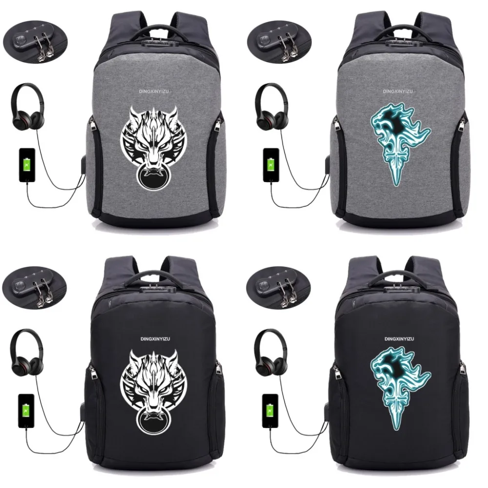 Game Final Fantasy backpack USB Charge Anti Theft Notebook Backpack Waterproof School Bags Teenage Male Laptop 8 style | Багаж и сумки