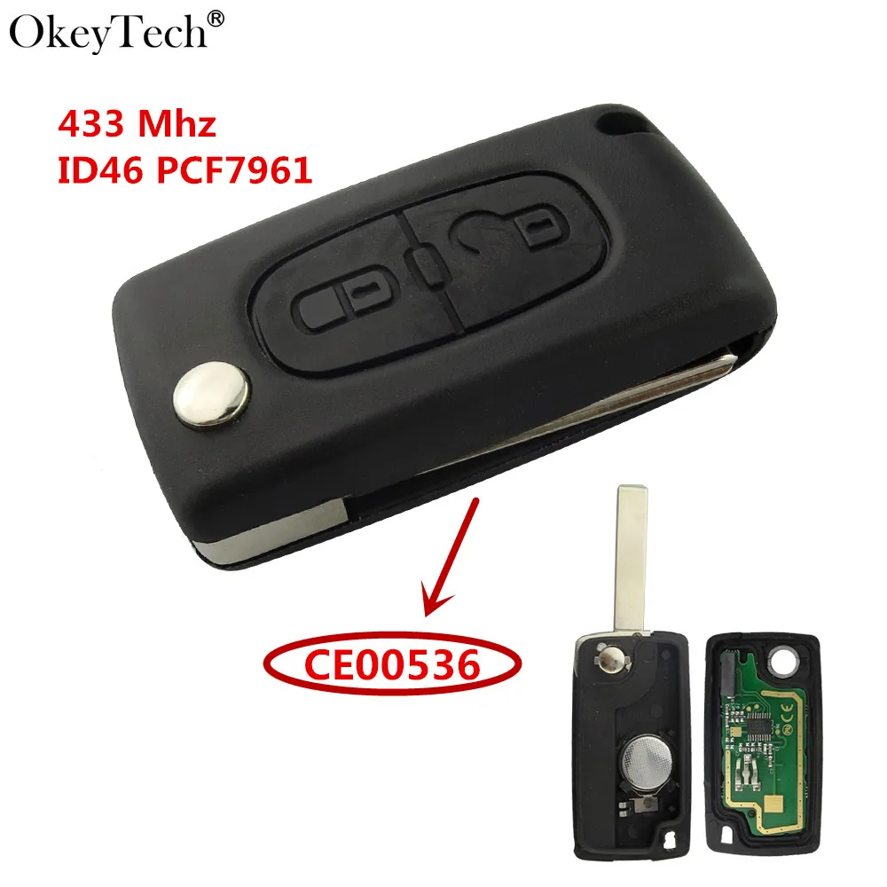 Okeytech CE00536 дистанционный флип ключ с пазом HU83 лезвие 433 МГц ID46 PCF7961 чип для Citroen C2 C3 C4