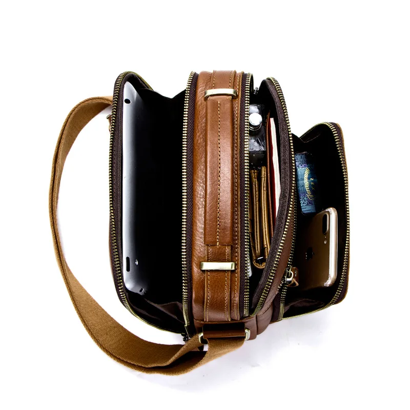 

Johnature 2021 New Genuine Leather Casual Solid Zipper Versatile Soft Shoulder & Crossbody Bags Multifunction Men Messenger Bag