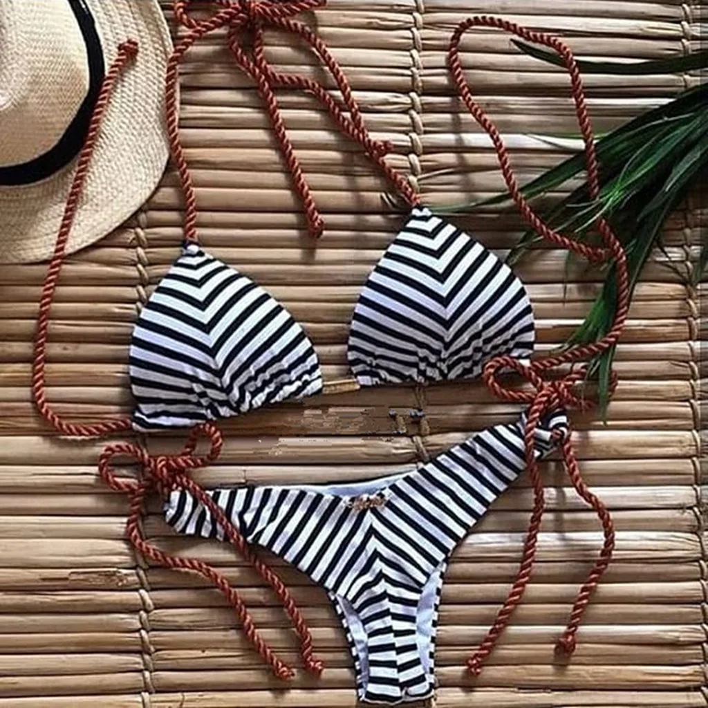 Мода 2019 Новый женский сексуальный полосатый принт высокий эластичный купальник