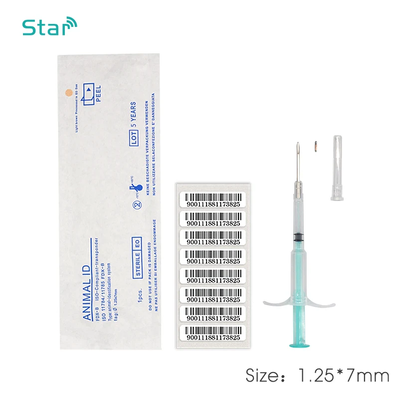 

20pcs 1.25*7mm 134.2khz Animal injector needle FDX-B Microchips Iso 11784/ 11785 RFID transponder Syringe