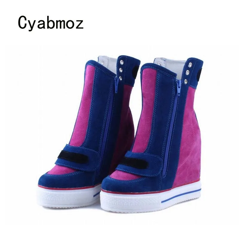 Женские ботильоны на танкетке Cyabmoz натуральная кожа платформа высокий каблук