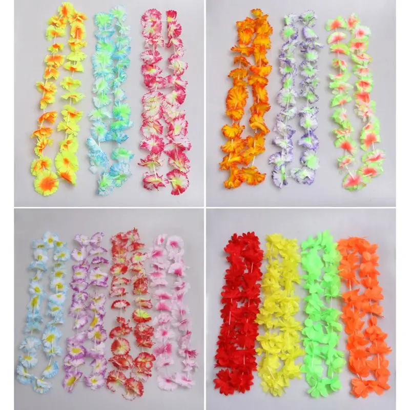 50 Counts Tropical Bright Colored Artificial Flowers Hawaiian Leis Necklace Party Favors Luau Holiday Beach Decor |