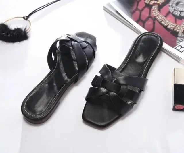 Amelia Slipper Runway Leather Sandalias Mules Cuts Outs Women Tribute Flat Slide Gladiator Sandals Cut Out Shoes free ship | Обувь