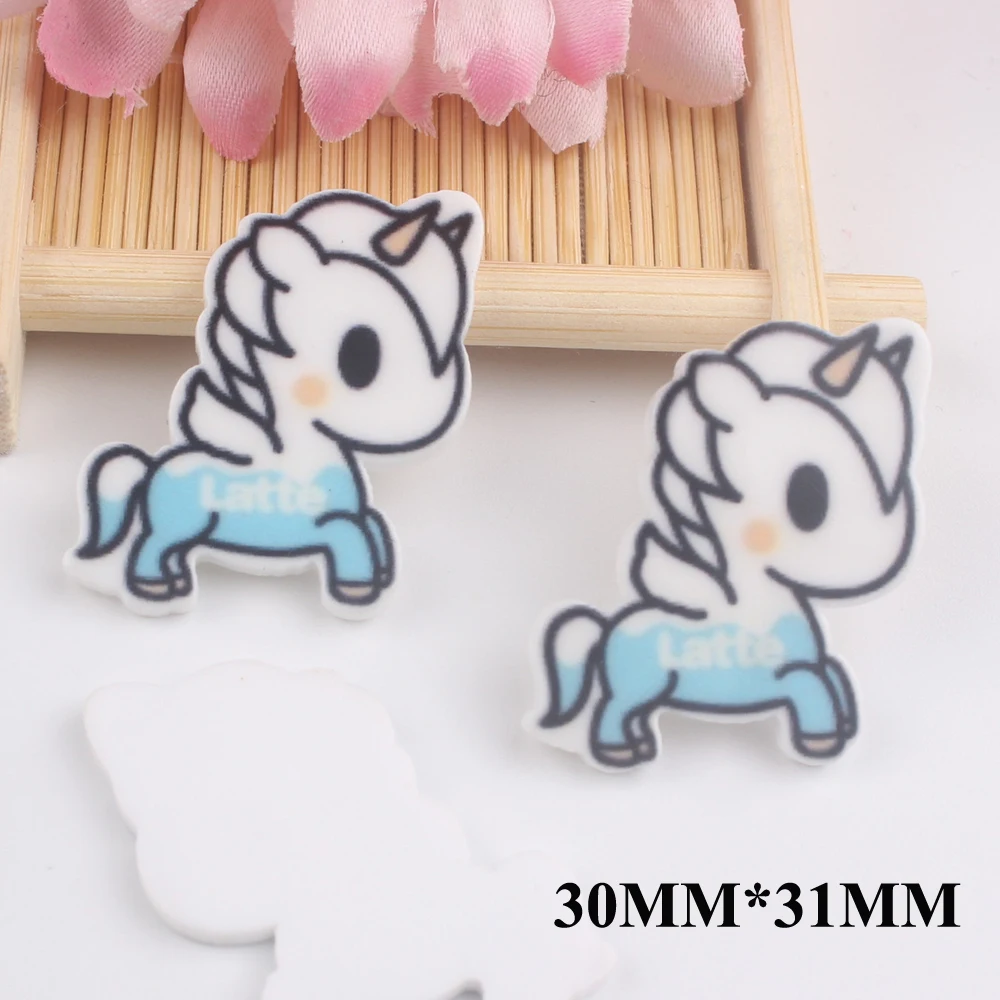 50 шт./лот 30*31 мм Kawaii Мультфильм Единорог плоская задняя смола для волос Лук