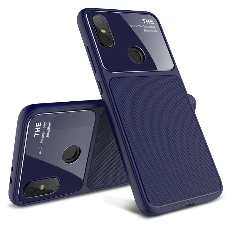 Lenuo TPU + Glass case for Xiaomi Mi A2 6X Soft Silicone Tempered glass Shockproof 3D Diamond pattern shell Cover For |