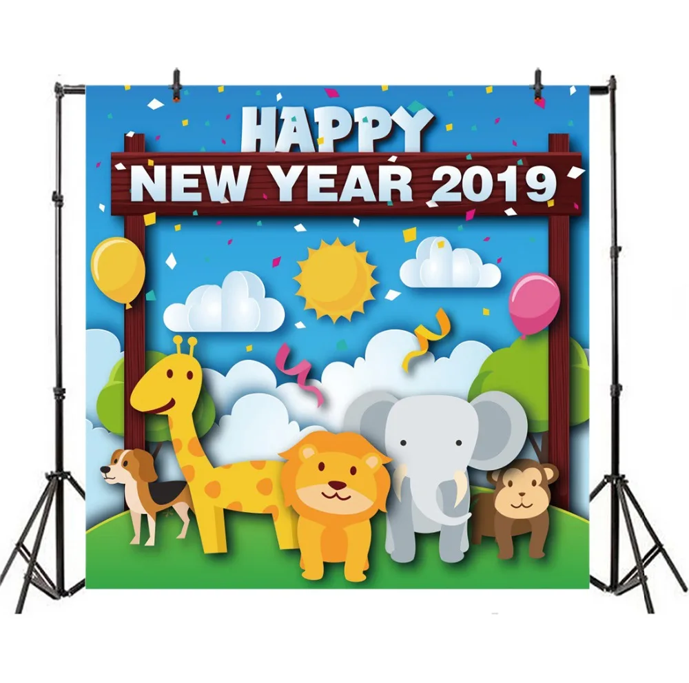 Laeacco New Year Safari Zoo Jungle Party Baby Children Photography Backgrounds Custom Photographic Backdrops For Photo Studio |