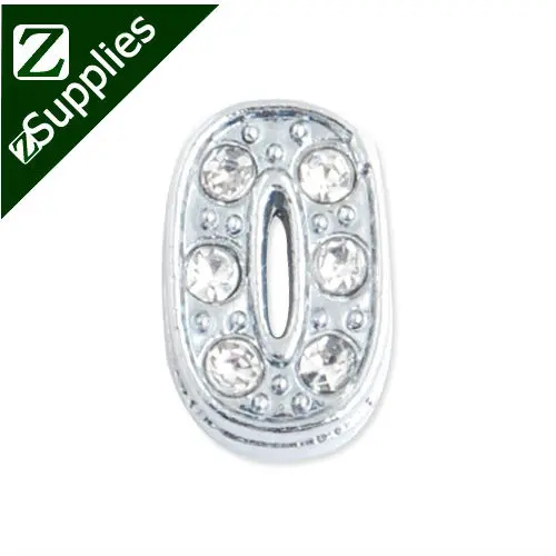 

12*8*5 MM Clear Crystal Rhinestone Number "0" Slider Charm Beads,Silver Plated,slider charms, bracelets Letter