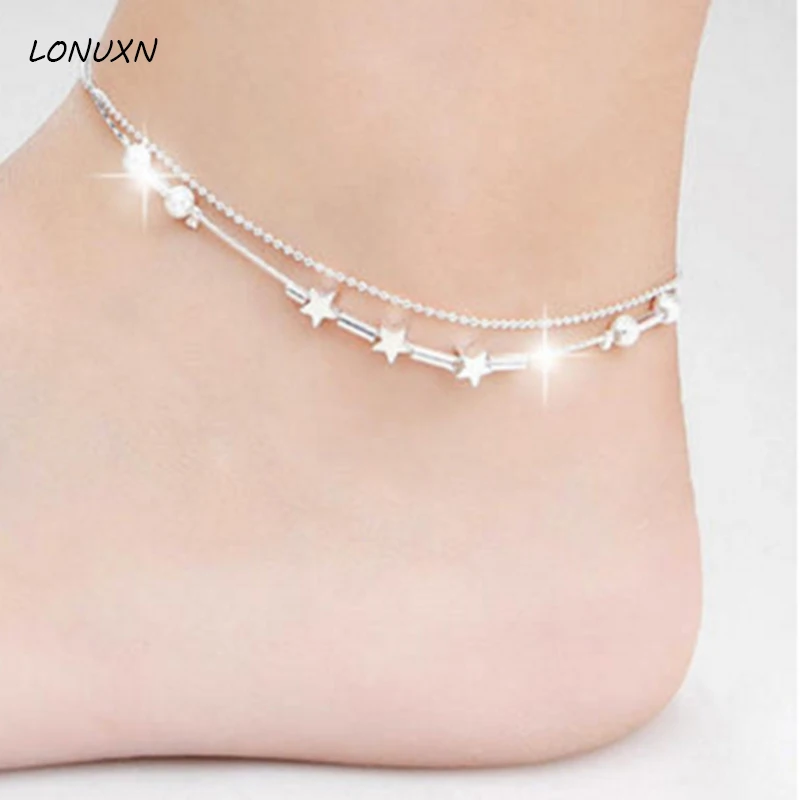 Браслеты на ногу женские из серебра 100% пробы 21 + 3 см|925 sterling silver anklets|beach foot jewelryfoot