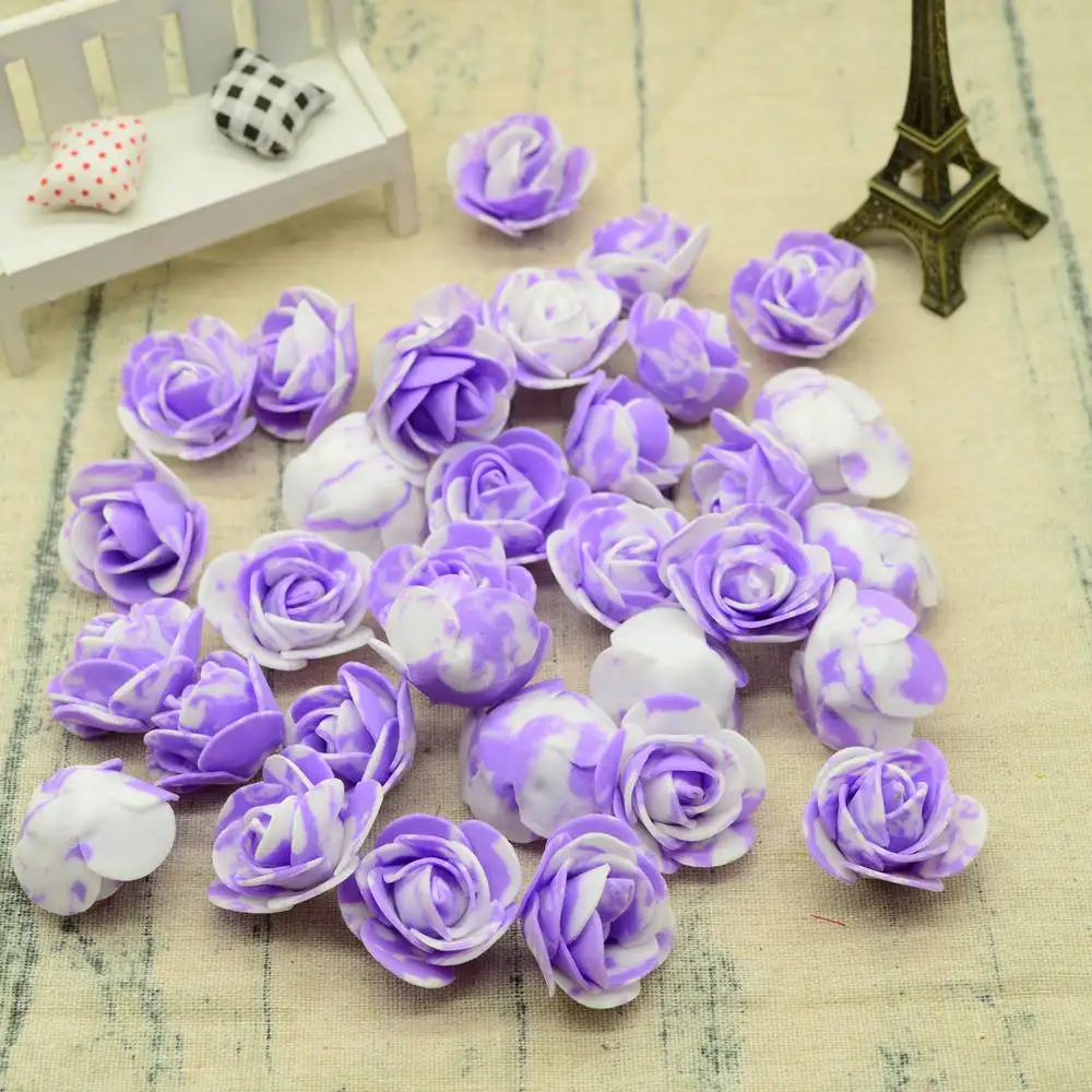 purple 100 шт 3 см ПЭ Пена головка розы рождественские украшения для дома аксессуары Искусственные цветы «сделай сам» свадебные декоративные цветы скрапбук - Цвет: purple