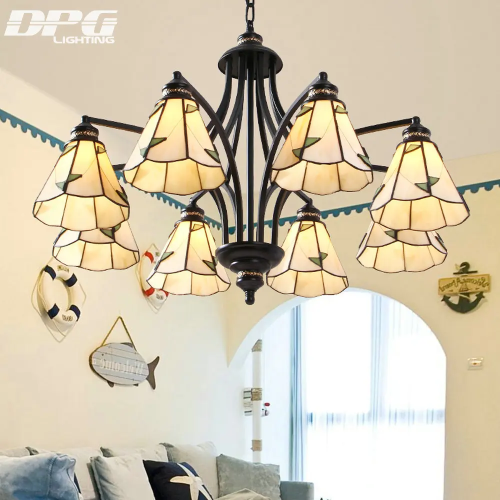 Современные черные железные витражные люстры Tiffanylamp светодиодные потолочные